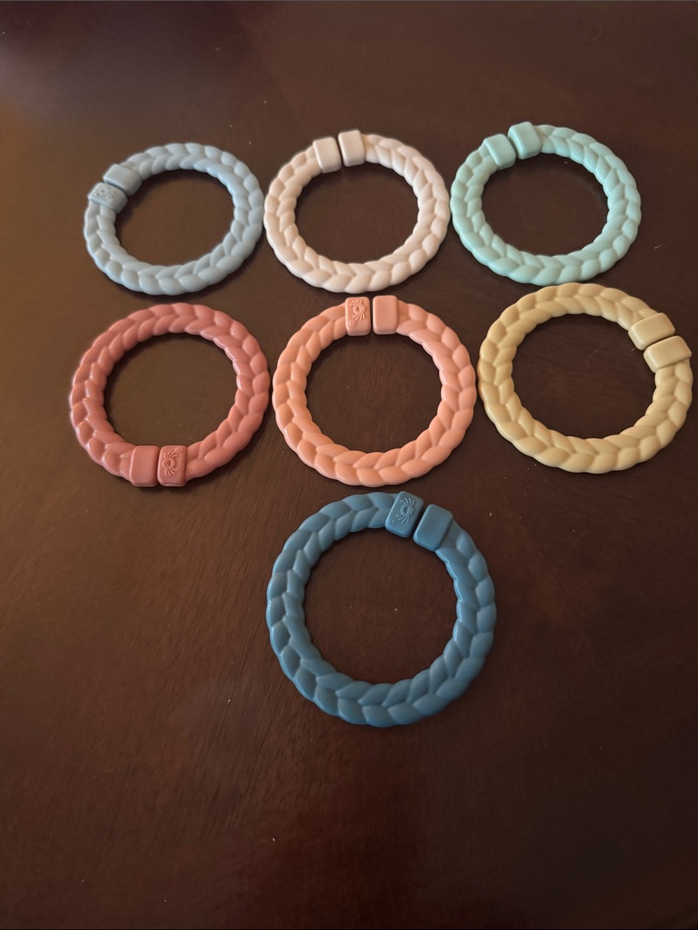 Set of 7 Braided Silicone Key Rings - Pastel Mix